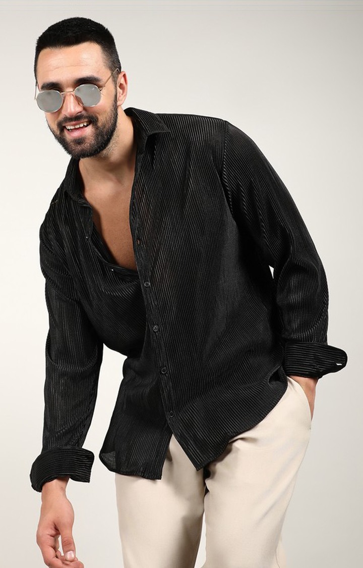 Men's Black Slub Casual Shirts