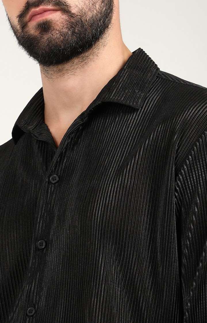 Men's Black Slub Casual Shirts