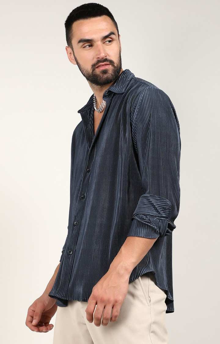 Men's Blue Slub Casual Shirts