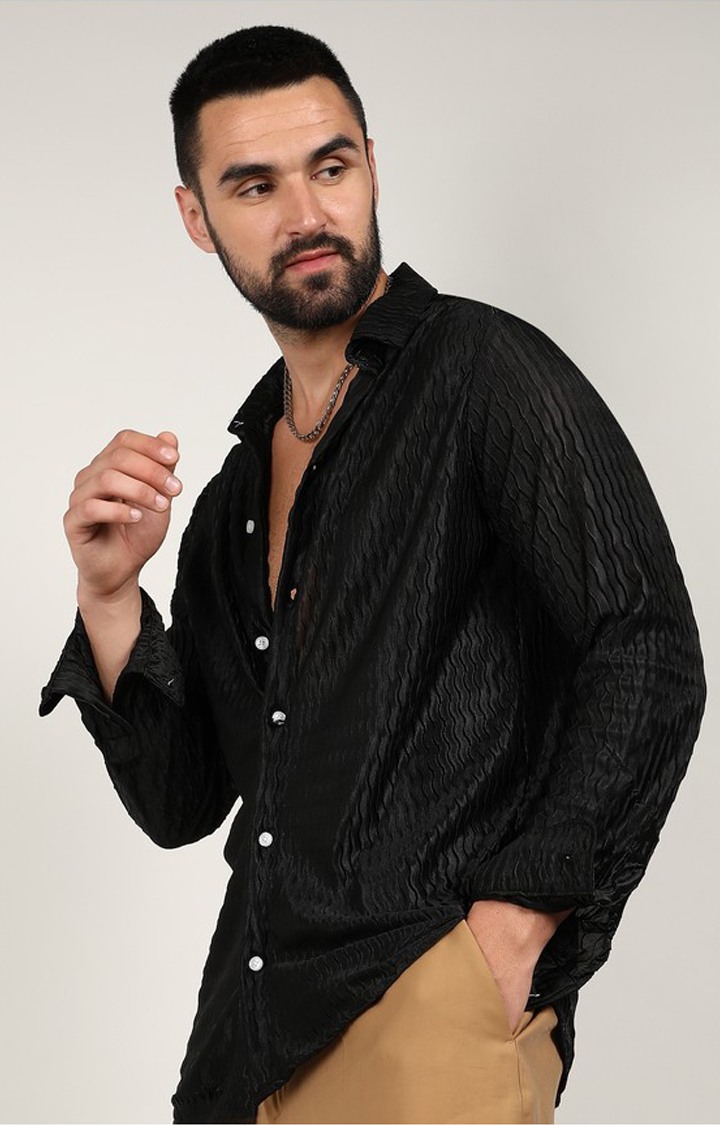 Men's Black Slub Casual Shirts