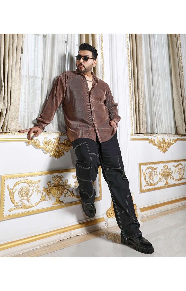 Men's Brown Solid Casual Shirts