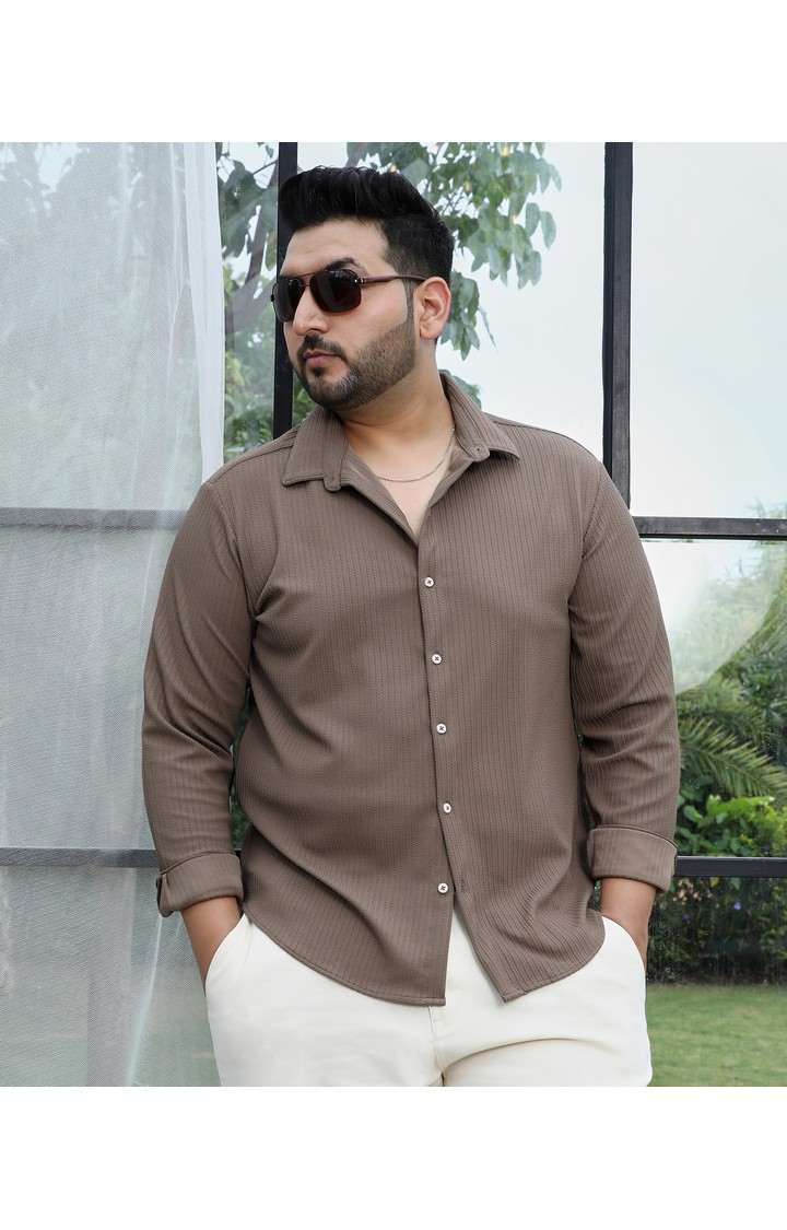 Men's Brown Solid Casual Shirts