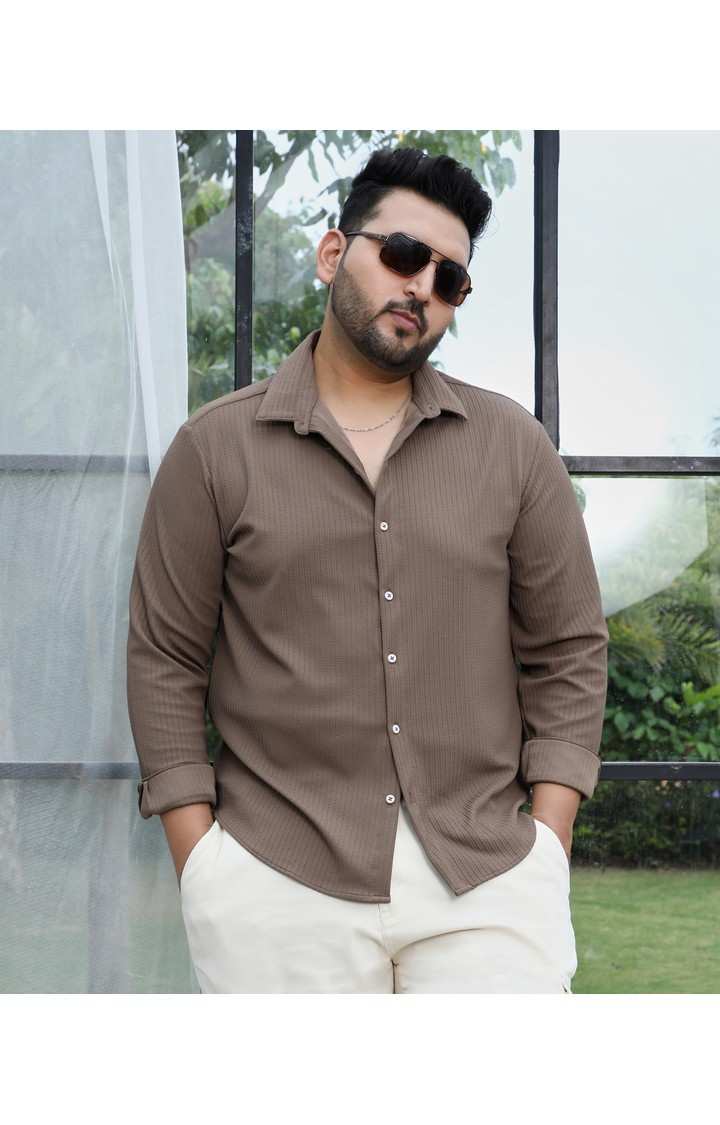 Men's Brown Solid Casual Shirts
