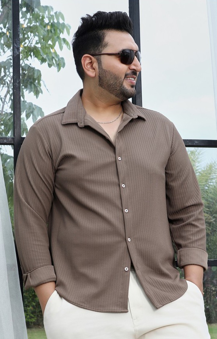 Men's Brown Solid Casual Shirts