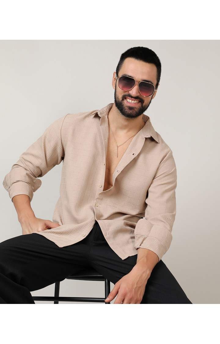 Men's Beige Solid Casual Shirts