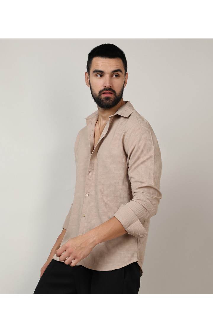Men's Beige Solid Casual Shirts