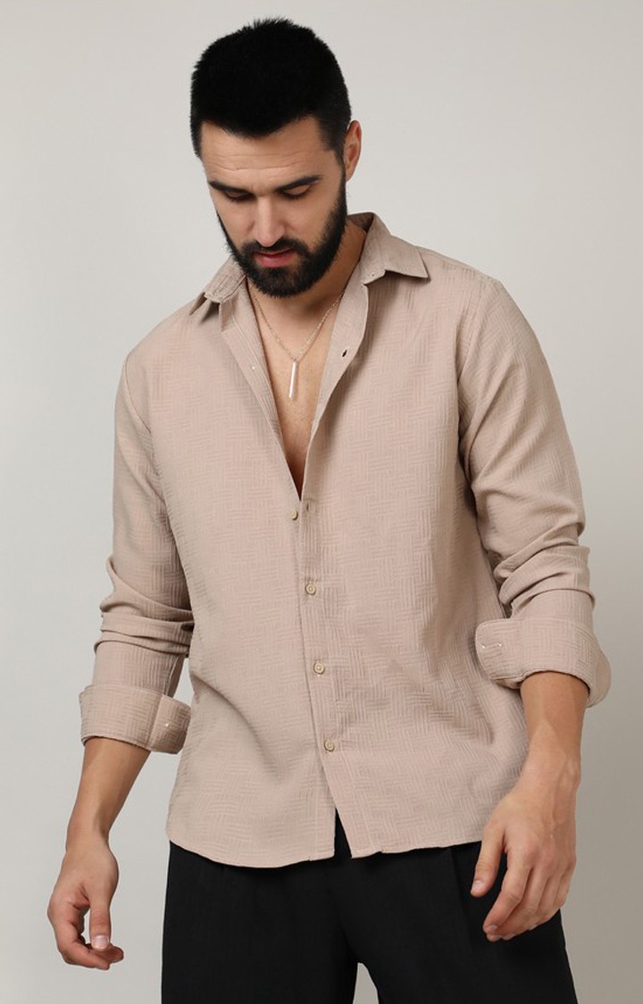 Men's Beige Solid Casual Shirts