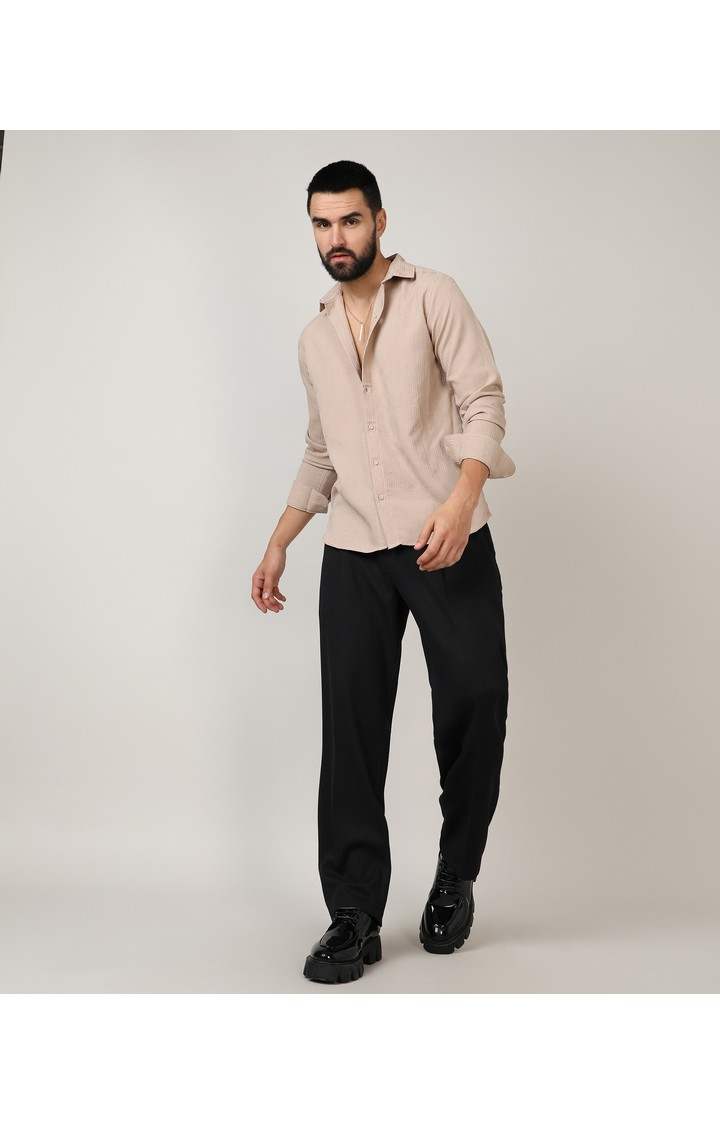 Men's Beige Solid Casual Shirts