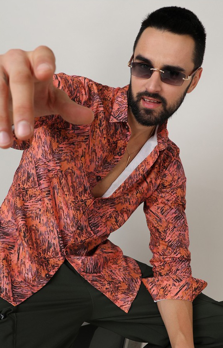 Men's Brown Printed Casual Shirts