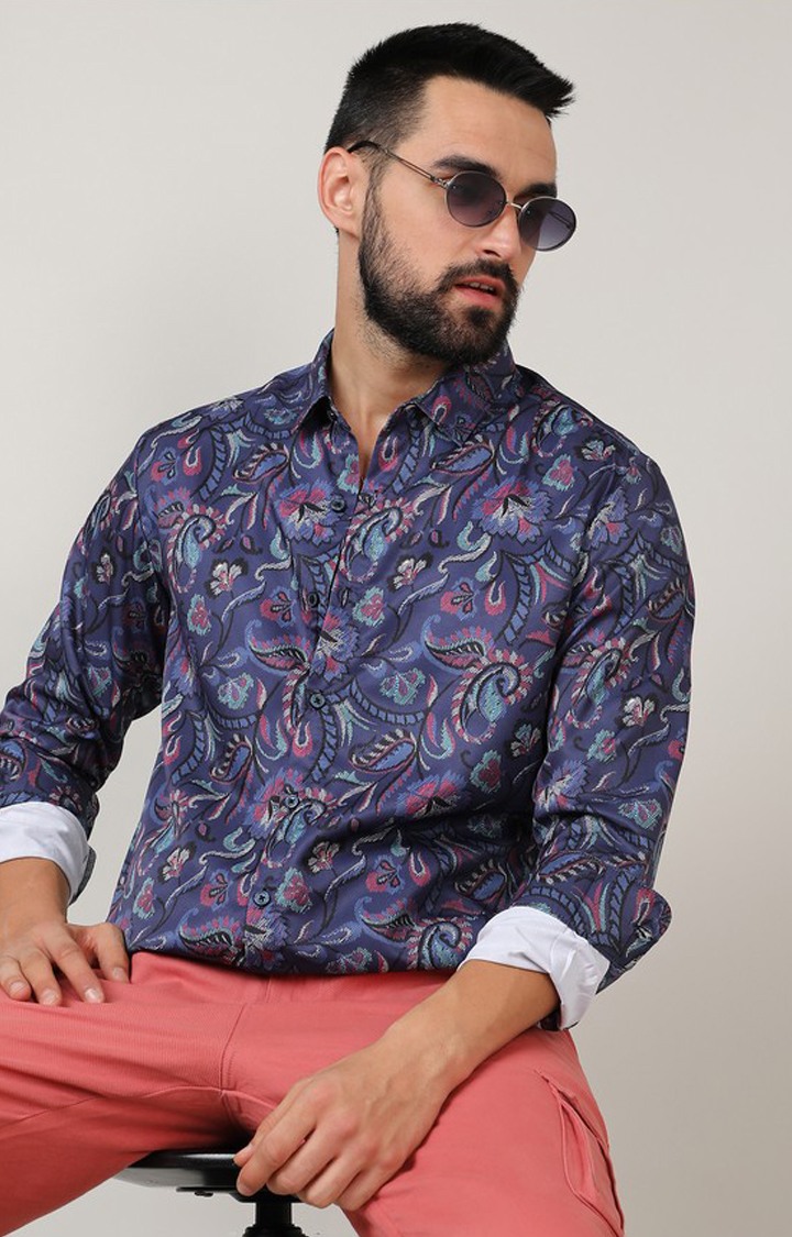 Men's Blue Printed Casual Shirts