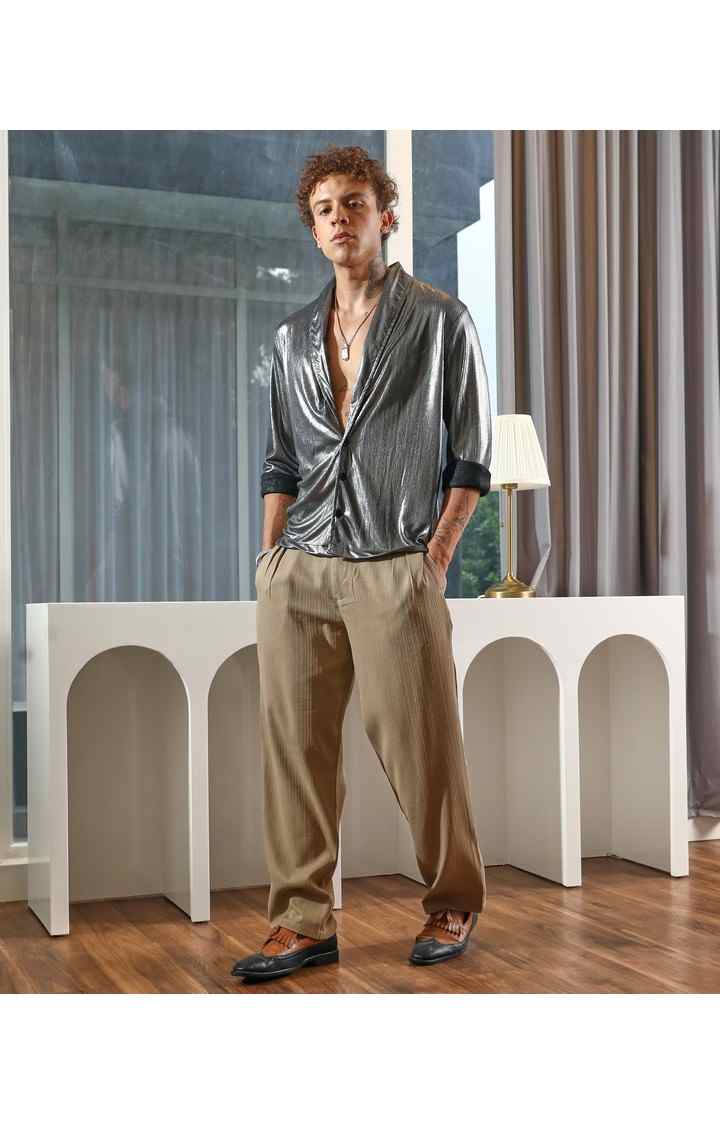 Men's Silver Solid Casual Shirts
