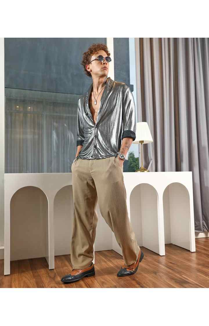 Men's Silver Solid Casual Shirts