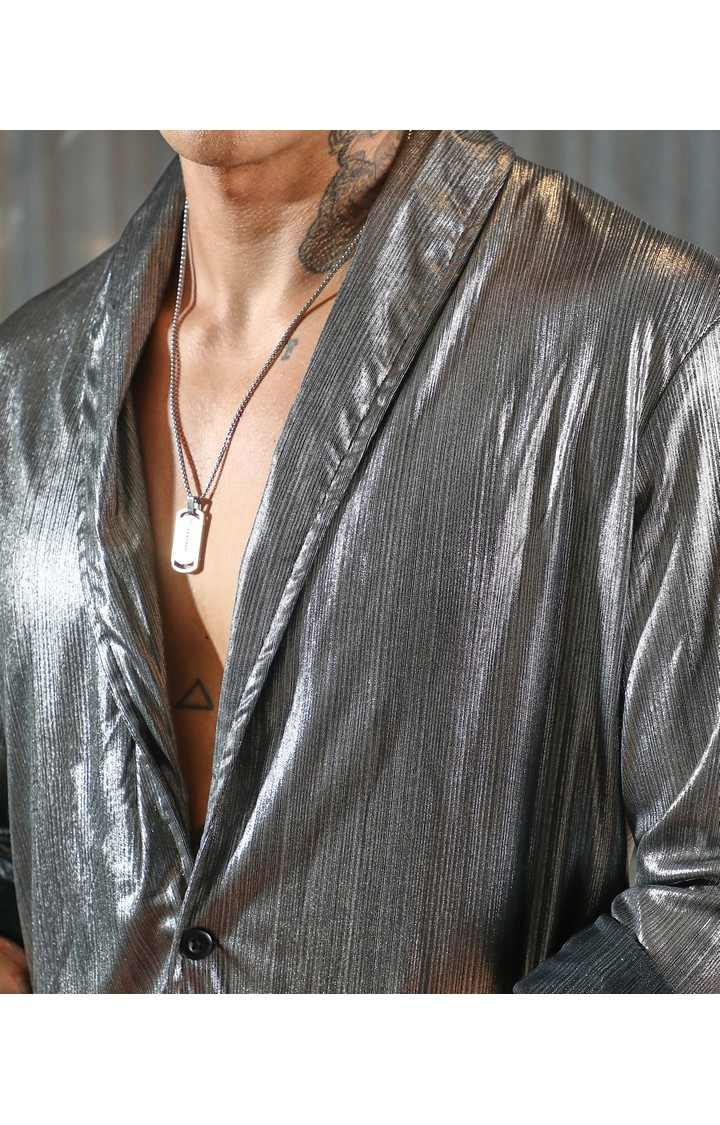 Men's Silver Solid Casual Shirts