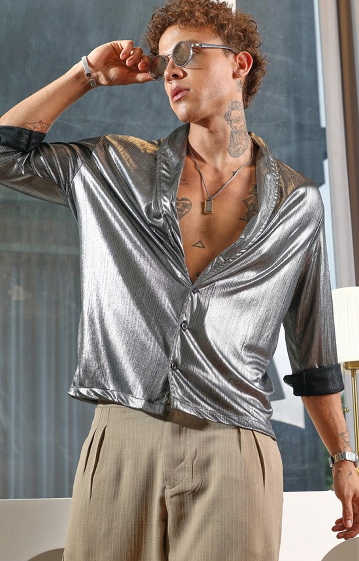 Men's Silver Solid Casual Shirts