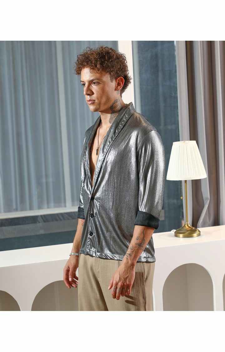 Men's Silver Solid Casual Shirts