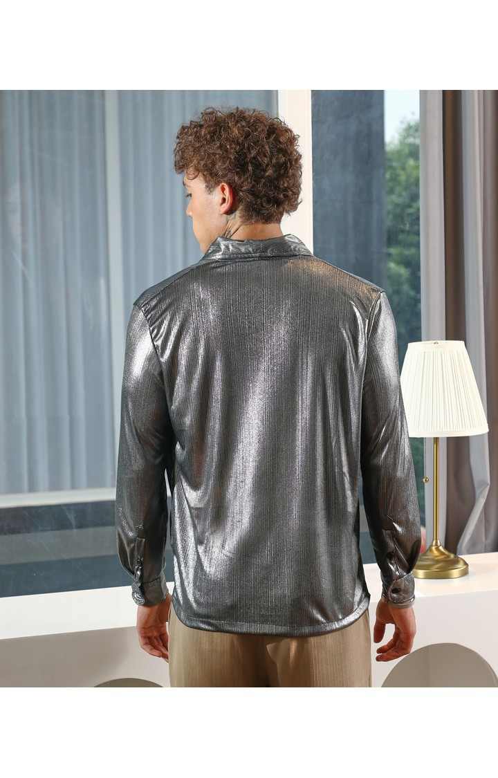 Men's Silver Solid Casual Shirts