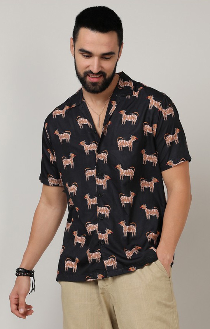 Men's Black Printed Casual Shirts