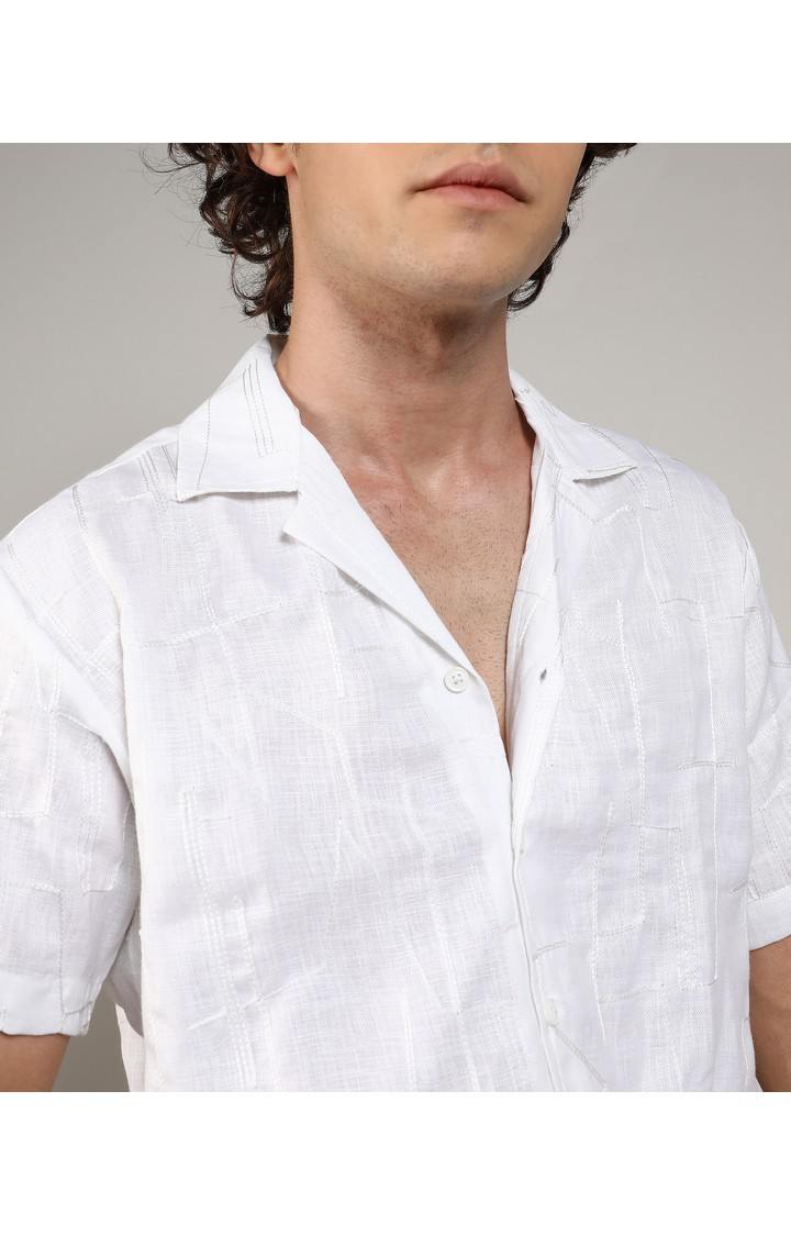 Men's White Embroidered Casual Shirts