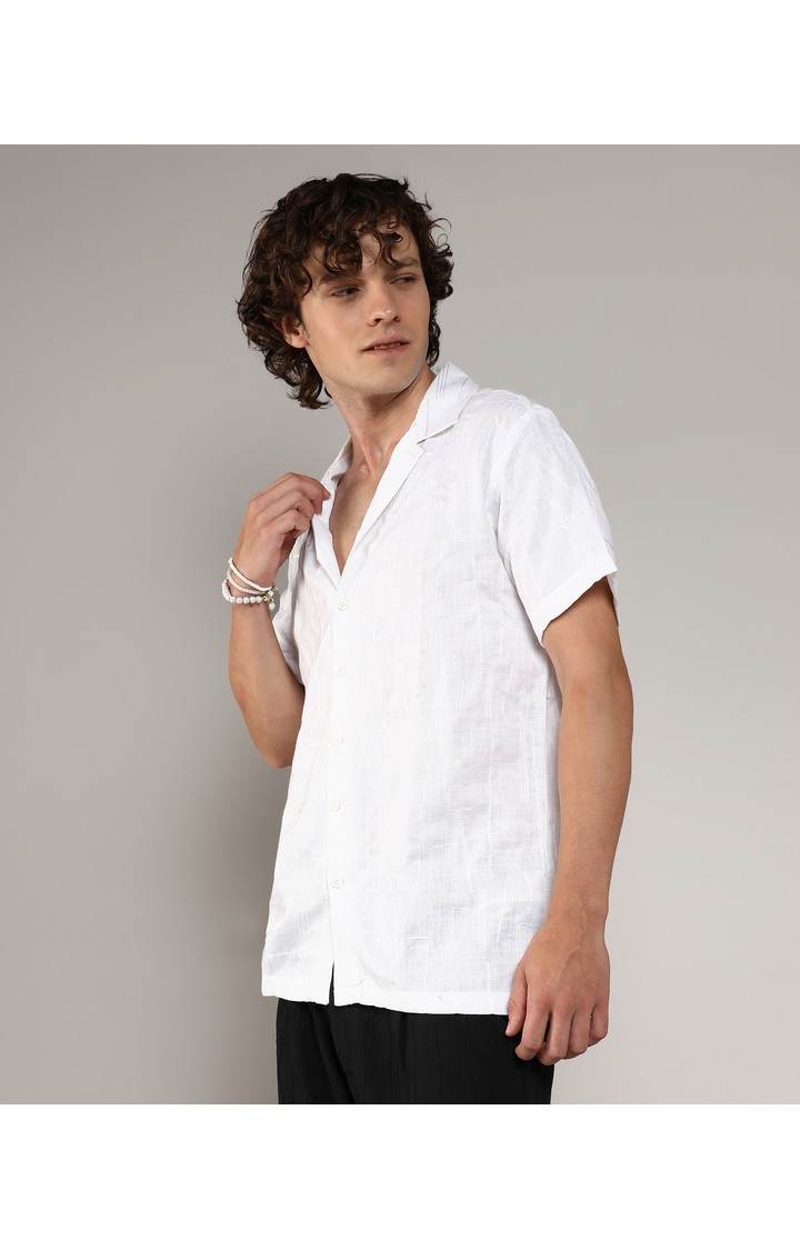 Men's White Embroidered Casual Shirts