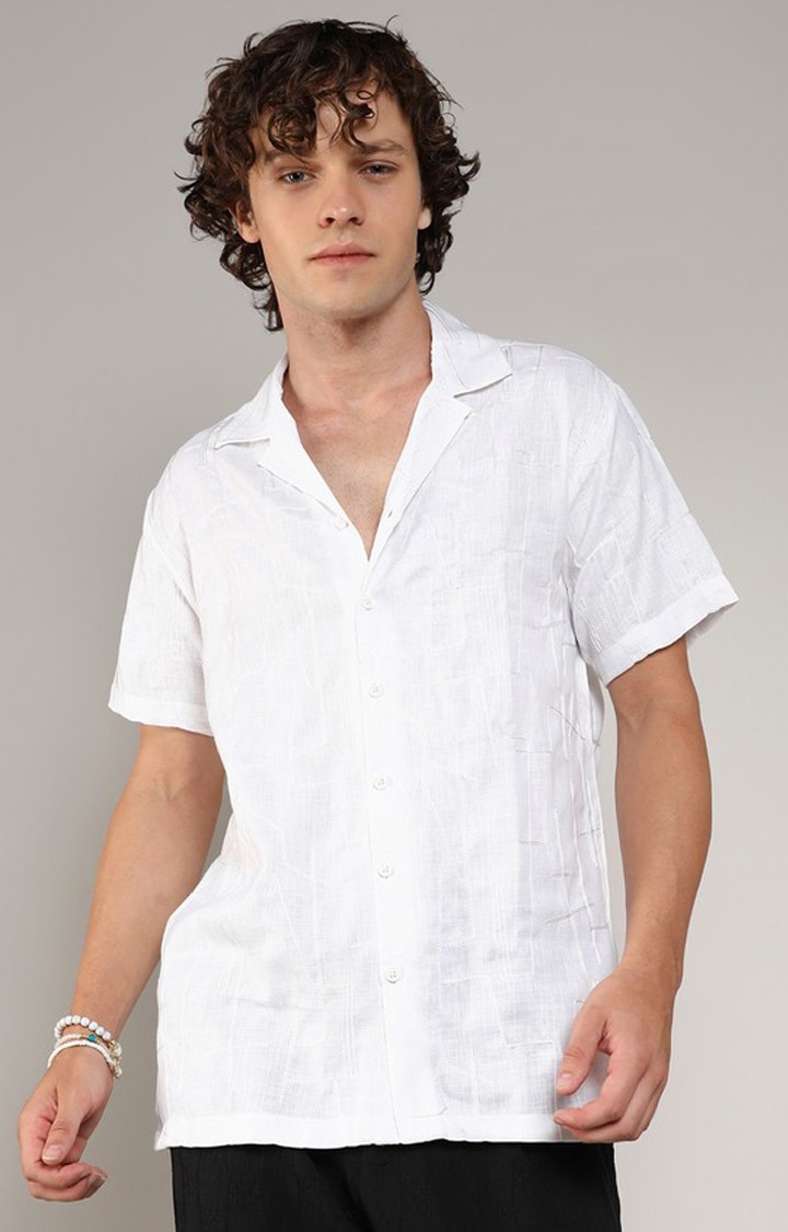 Men's White Embroidered Casual Shirts