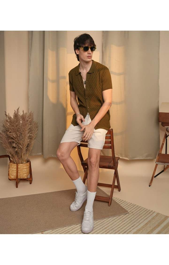 Men's Brown Solid Casual Shirts