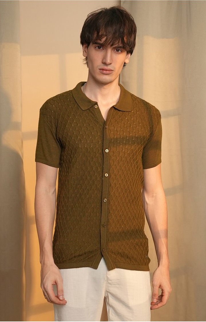 Men's Brown Solid Casual Shirts