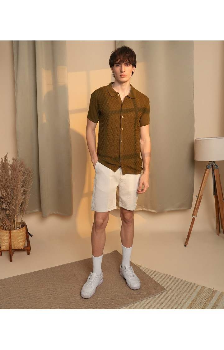 Men's Brown Solid Casual Shirts