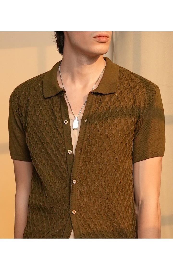 Men's Brown Solid Casual Shirts