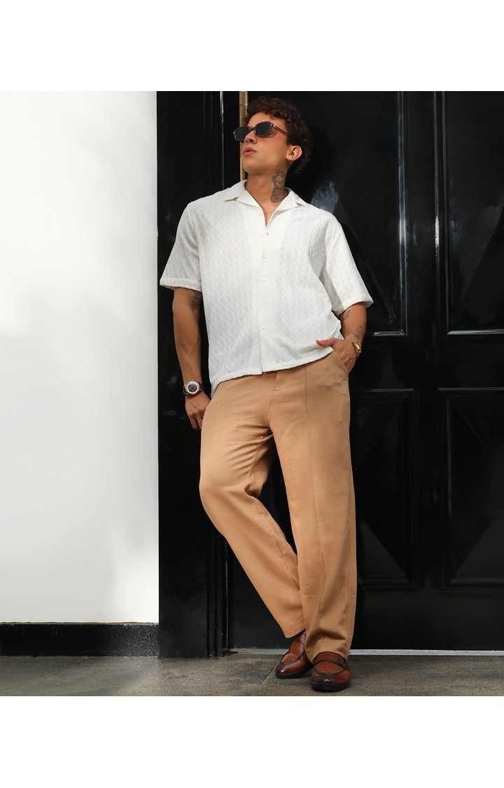 Men's White Solid Oversized Shirts