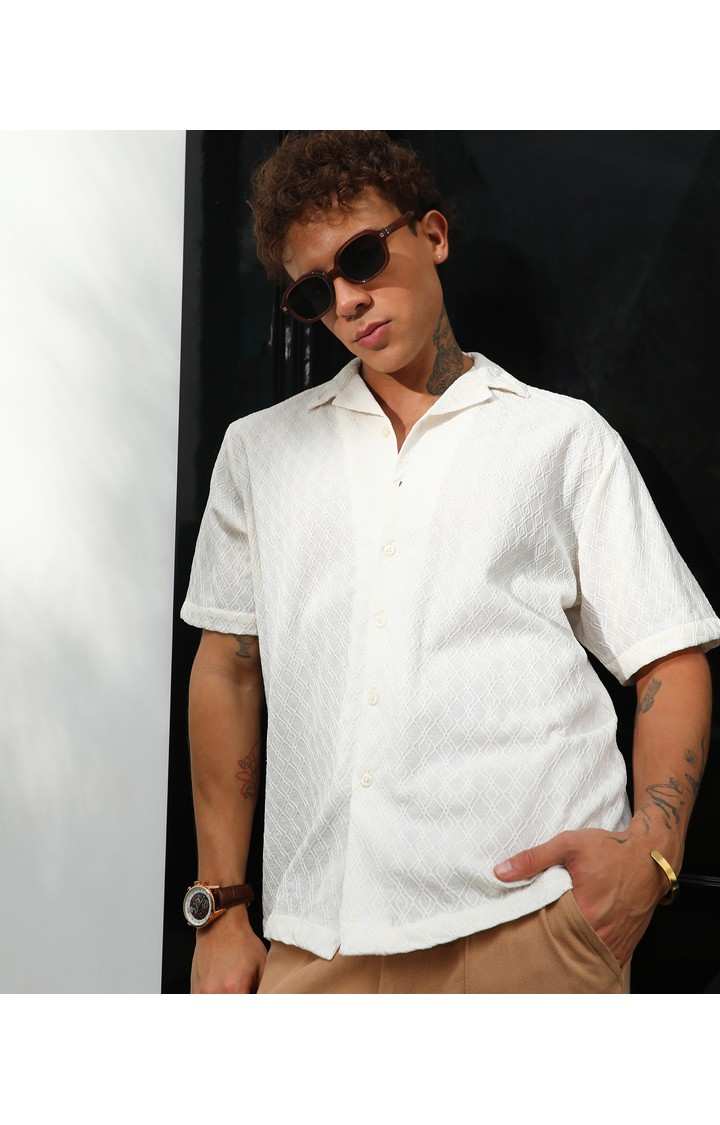 Men's White Solid Oversized Shirts