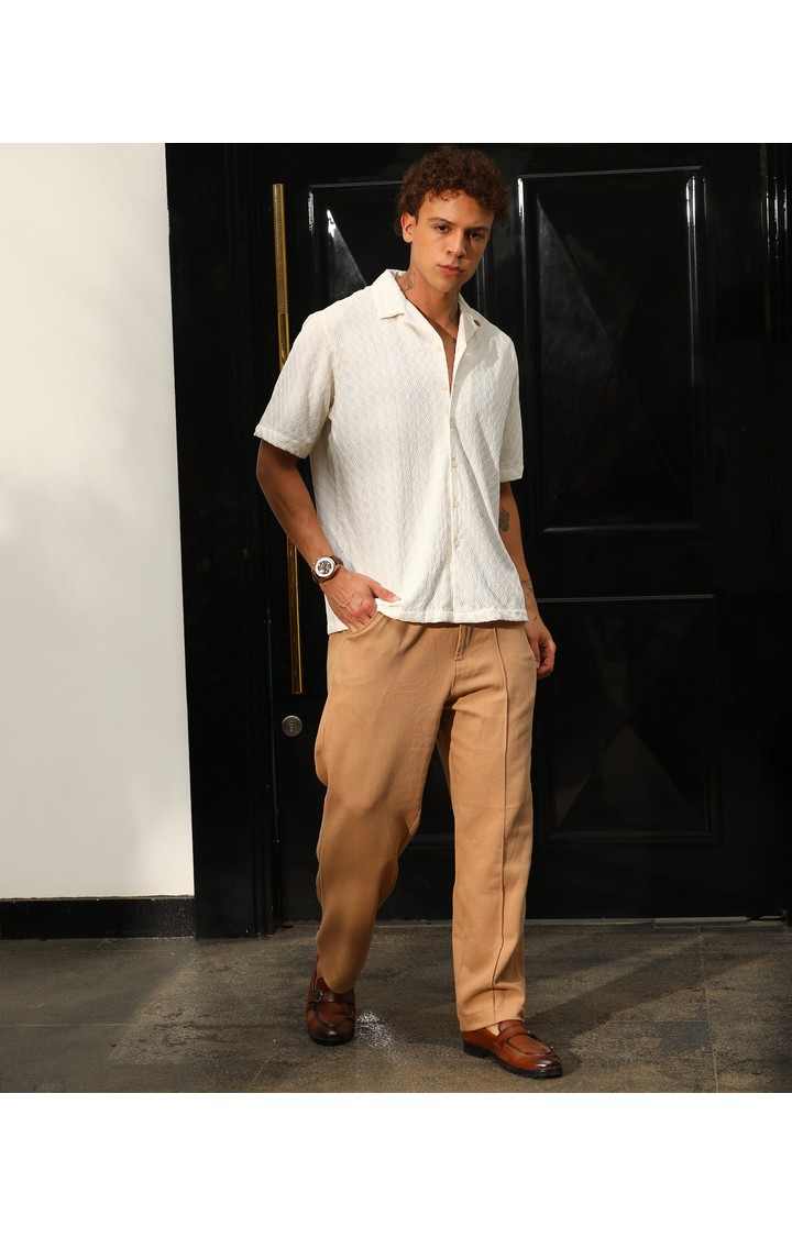 Men's White Solid Oversized Shirts