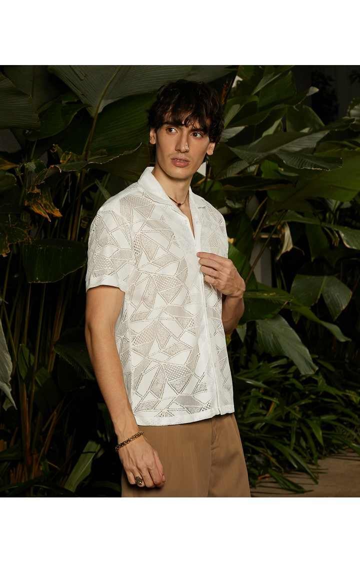 Men's White Solid Casual Shirts