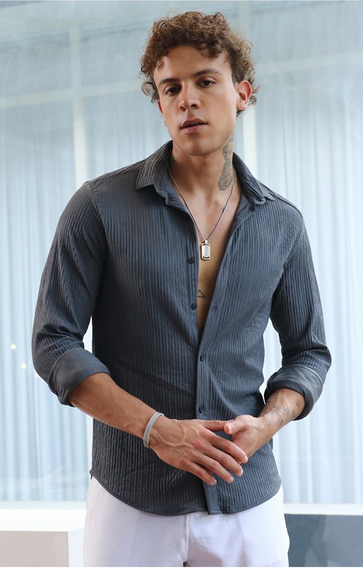 Men's Grey Solid Casual Shirts