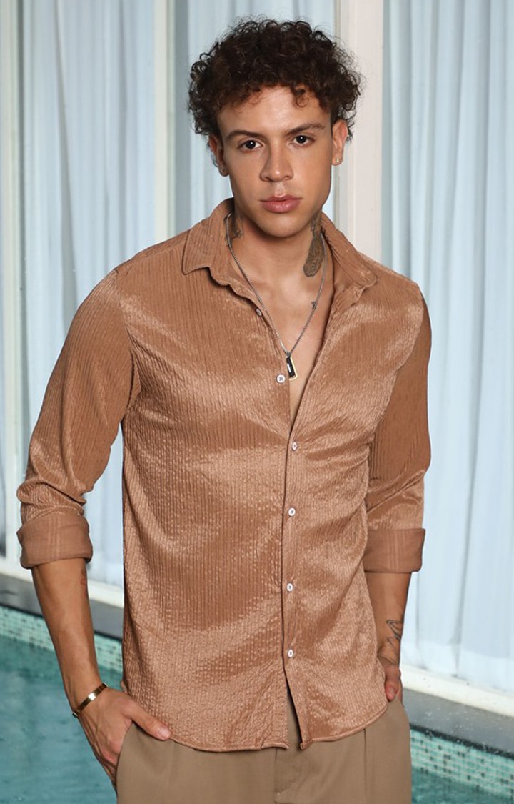 Men's Beige Solid Casual Shirts