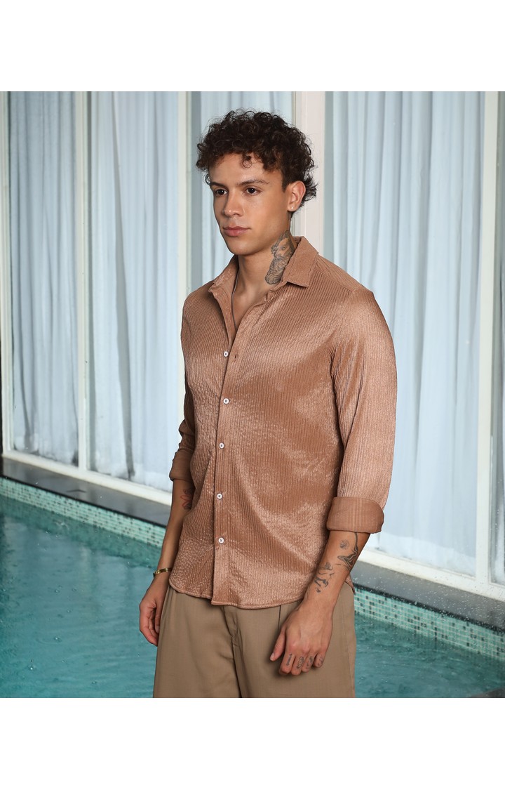 Men's Beige Solid Casual Shirts
