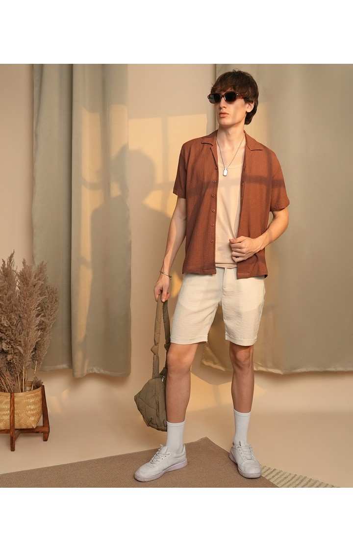 Men's Brown Solid Casual Shirts