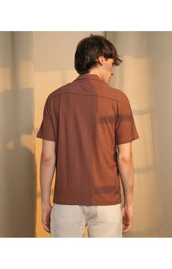 Men's Brown Solid Casual Shirts