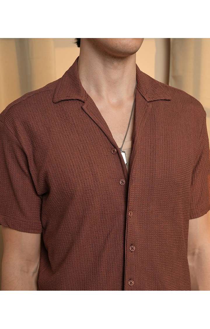 Men's Brown Solid Casual Shirts