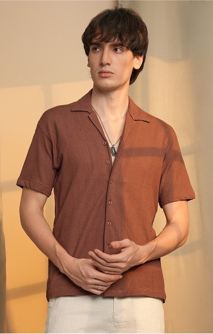 Men's Brown Solid Casual Shirts