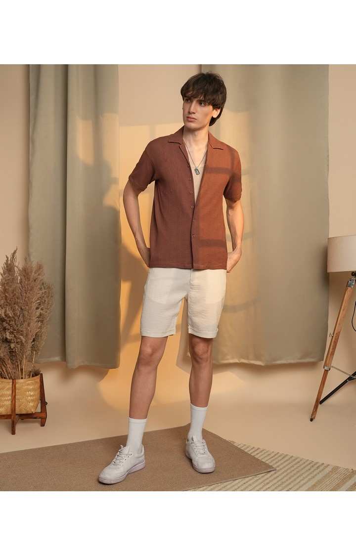 Men's Brown Solid Casual Shirts