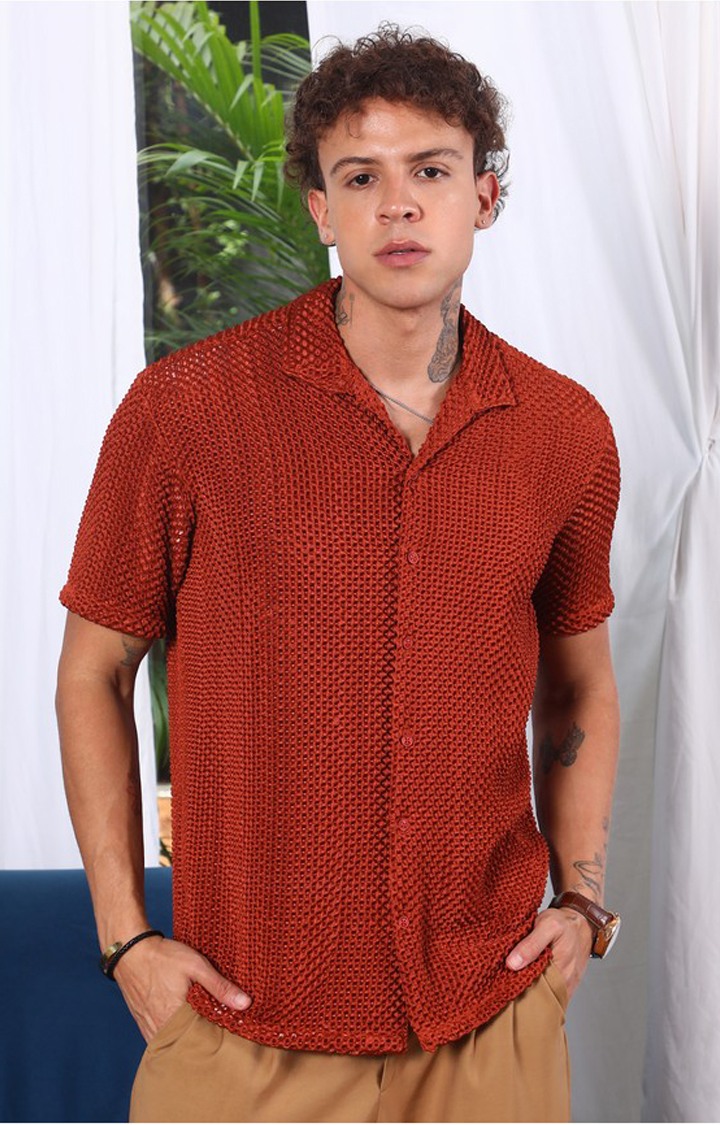 Men's Brown Solid Casual Shirts