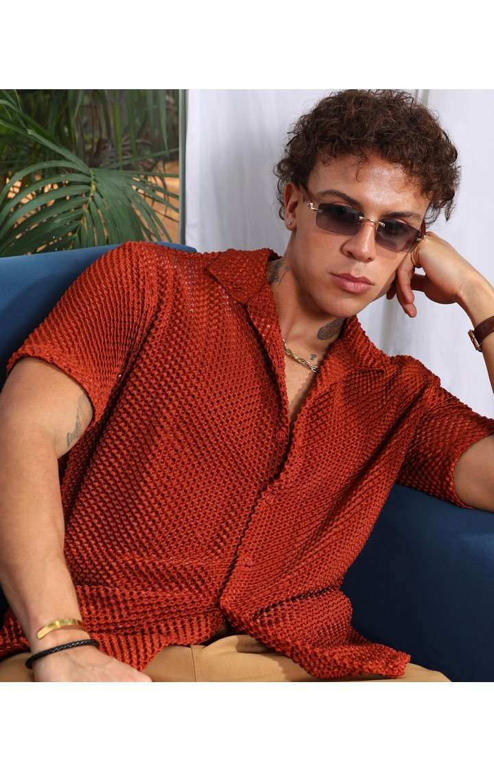 Men's Brown Solid Casual Shirts