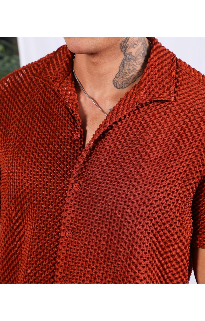 Men's Brown Solid Casual Shirts