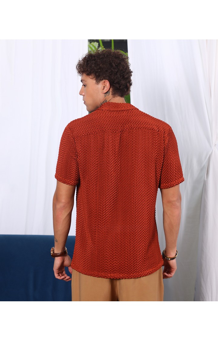 Men's Brown Solid Casual Shirts