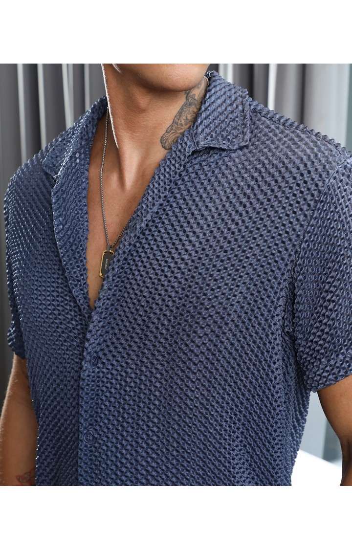 Men's Blue Solid Casual Shirts