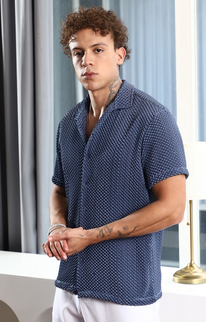 Men's Blue Solid Casual Shirts
