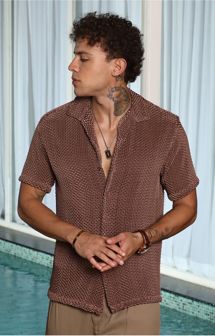 Men's Brown Solid Casual Shirts