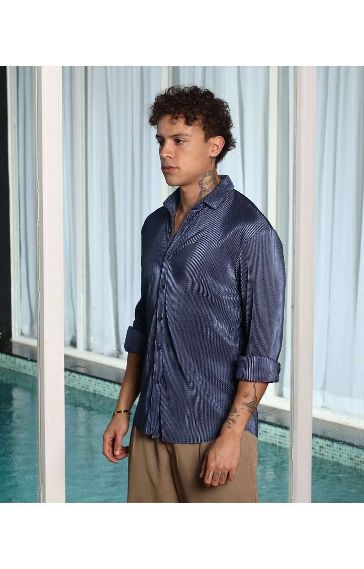 Men's Blue Solid Casual Shirts