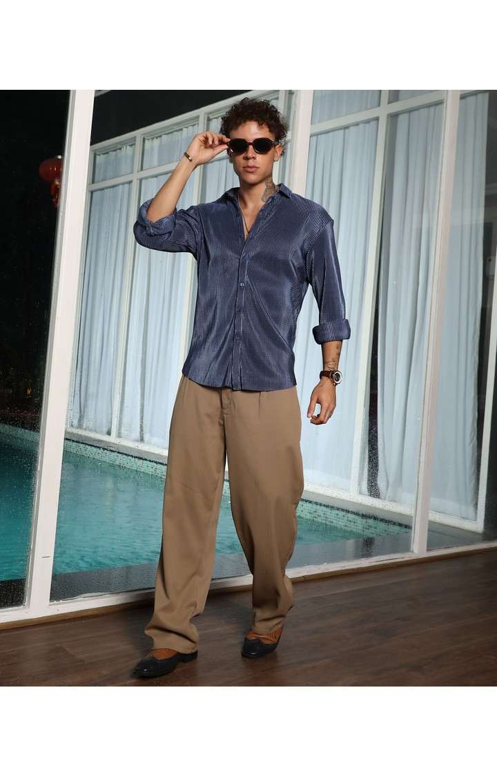 Men's Blue Solid Casual Shirts