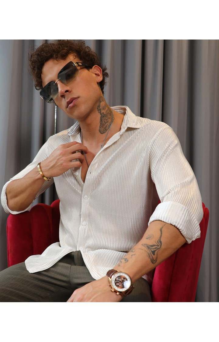 Men's White Printed Casual Shirts